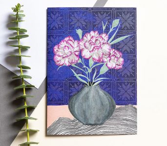 White and Purple Carnations, Card by Tea Lautala Graham